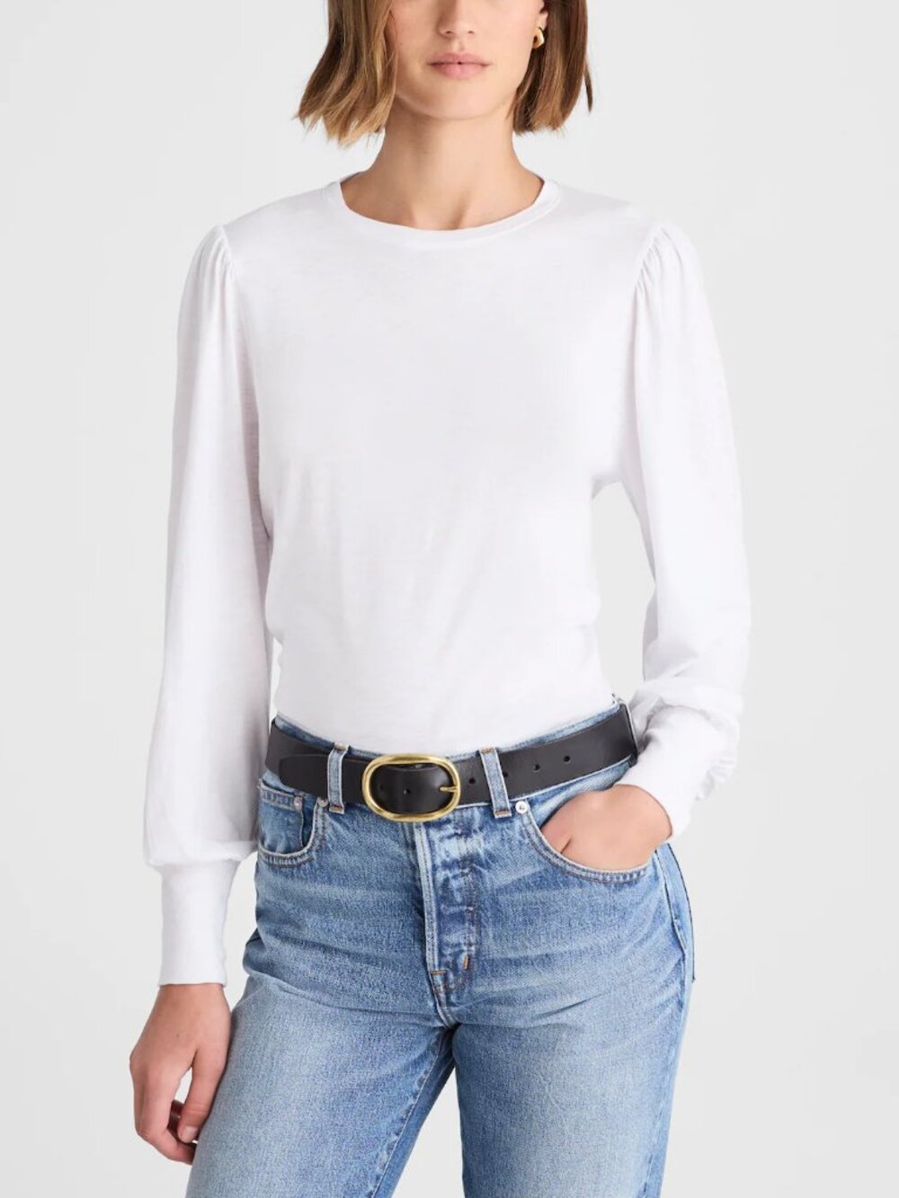 Madewell Soft Slub Jersey Cotton Smocked Long Sleeve Top White Size XS NWT
